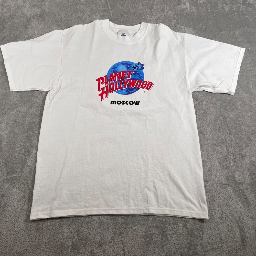 VTG Planet‎ Hollywood Moscow T-Shirt Adult Large White Graphic Print Tee USA